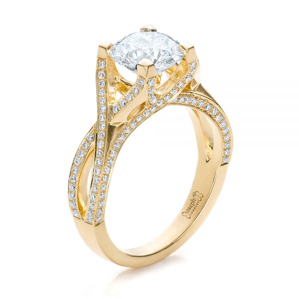 18k Yellow Gold Custom Diamond Engagement Ring - Three-Quarter View -  100565