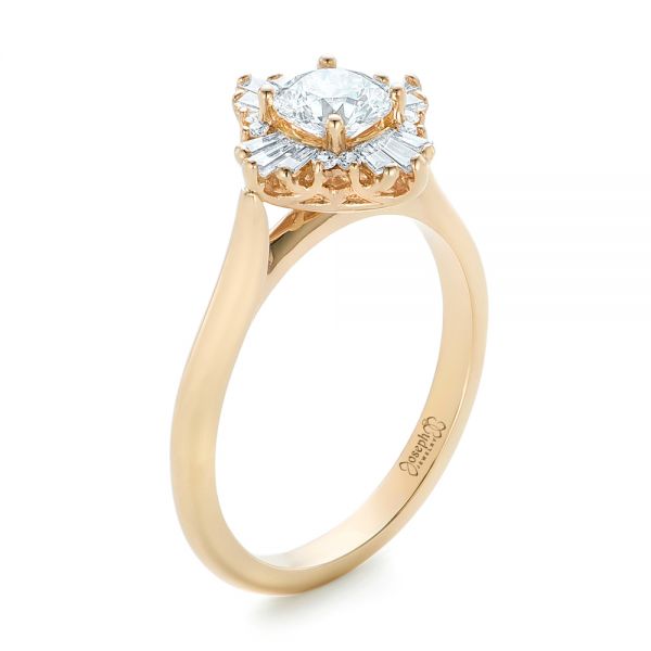 14k Yellow Gold Custom Diamond Engagement Ring - Three-Quarter View -  102230