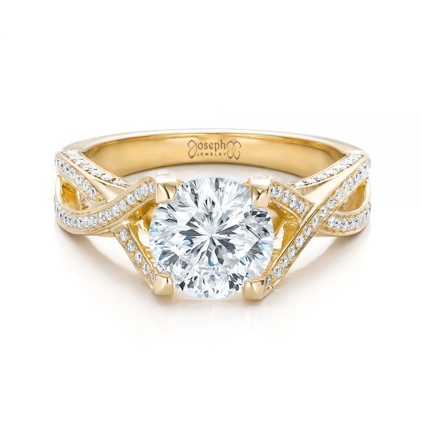 18k Yellow Gold Custom Diamond Engagement Ring - Flat View - 100565