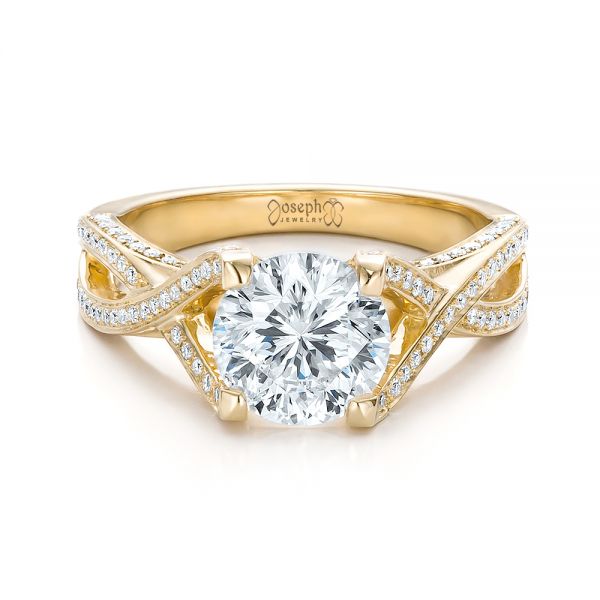 18k Yellow Gold Custom Diamond Engagement Ring - Flat View -  100565