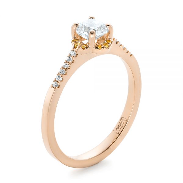14k Rose Gold 14k Rose Gold Custom Diamond And Yellow Sapphire Engagement Ring - Three-Quarter View -  102240