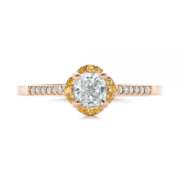 18k Rose Gold 18k Rose Gold Custom Diamond And Yellow Sapphire Engagement Ring - Top View -  102240