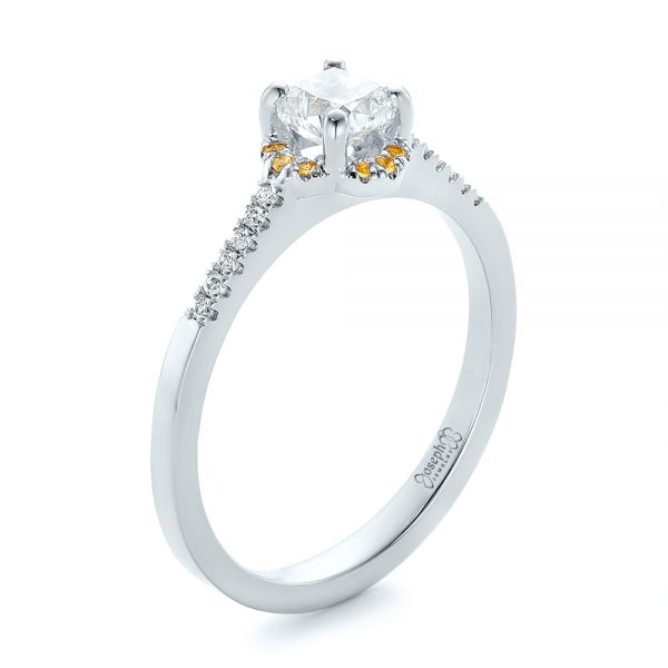 18k White Gold 18k White Gold Custom Diamond And Yellow Sapphire Engagement Ring - Three-Quarter View -  102240