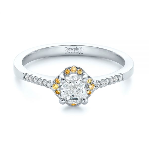 14k White Gold 14k White Gold Custom Diamond And Yellow Sapphire Engagement Ring - Flat View -  102240