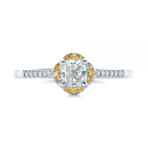 14k White Gold 14k White Gold Custom Diamond And Yellow Sapphire Engagement Ring - Top View -  102240