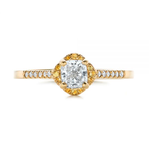 14k Yellow Gold Custom Diamond And Yellow Sapphire Engagement Ring - Top View -  102240