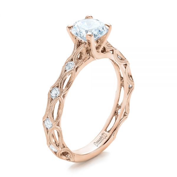 18k Rose Gold 18k Rose Gold Custom Diamond In Filigree Engagement Ring - Three-Quarter View -  102077