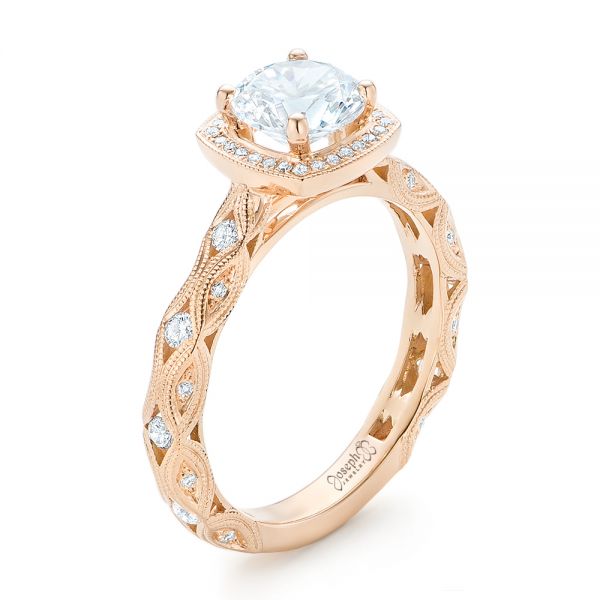 14k Rose Gold Custom Diamond In Filigree Engagement Ring - Three-Quarter View -  102786