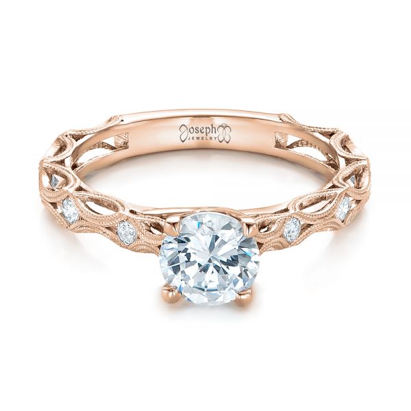 14k Rose Gold 14k Rose Gold Custom Diamond In Filigree Engagement Ring - Flat View -  102077
