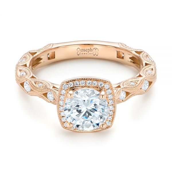 18k Rose Gold 18k Rose Gold Custom Diamond In Filigree Engagement Ring - Flat View -  102786