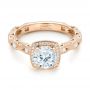 18k Rose Gold 18k Rose Gold Custom Diamond In Filigree Engagement Ring - Flat View -  102786 - Thumbnail
