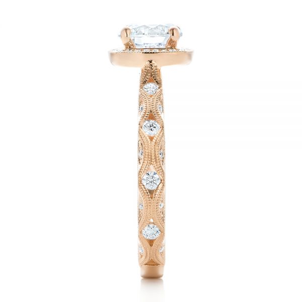 14k Rose Gold Custom Diamond In Filigree Engagement Ring - Side View -  102786