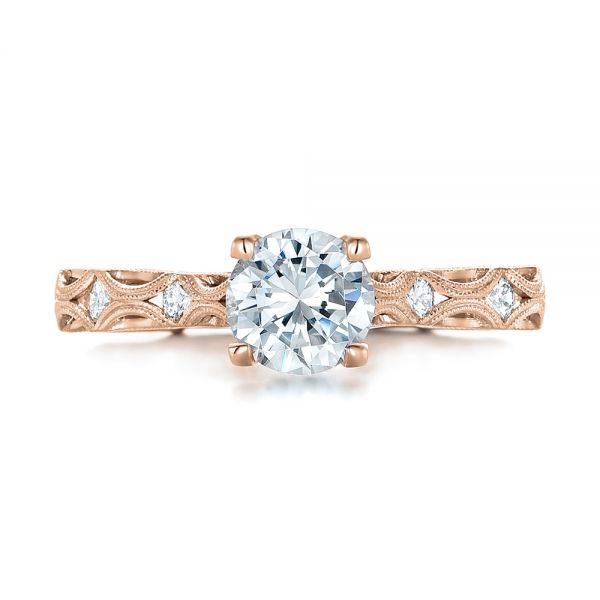 14k Rose Gold 14k Rose Gold Custom Diamond In Filigree Engagement Ring - Top View -  102077