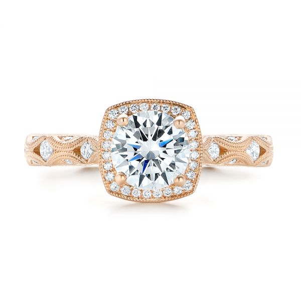 14k Rose Gold Custom Diamond In Filigree Engagement Ring - Top View -  102786