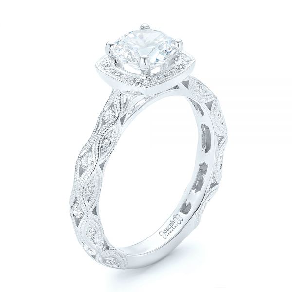 14k White Gold 14k White Gold Custom Diamond In Filigree Engagement Ring - Three-Quarter View -  102786