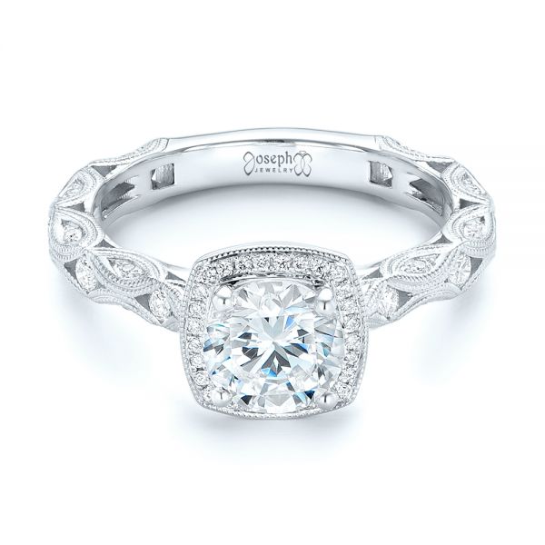 14k White Gold 14k White Gold Custom Diamond In Filigree Engagement Ring - Flat View -  102786