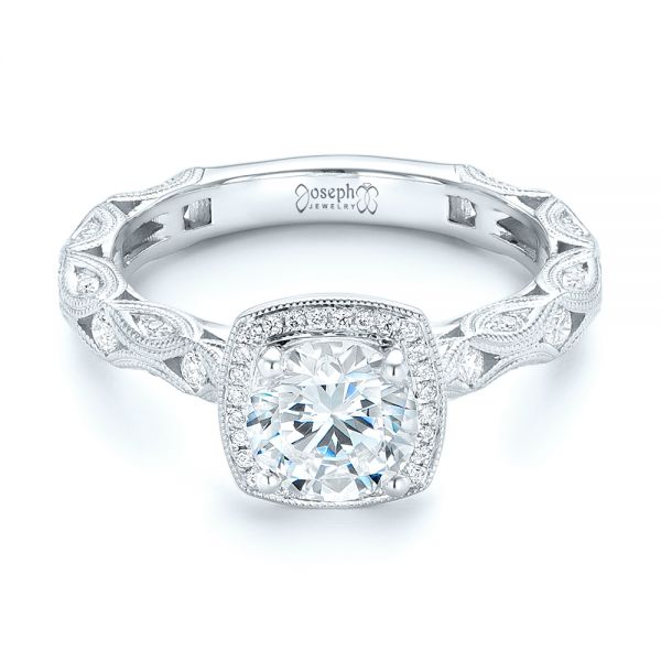 18k White Gold 18k White Gold Custom Diamond In Filigree Engagement Ring - Flat View -  102786