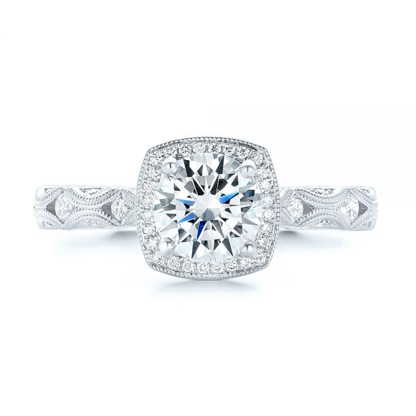 14k White Gold 14k White Gold Custom Diamond In Filigree Engagement Ring - Top View -  102786