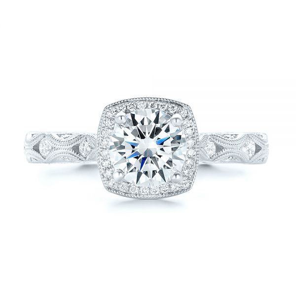 18k White Gold 18k White Gold Custom Diamond In Filigree Engagement Ring - Top View -  102786