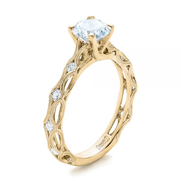 18k Yellow Gold 18k Yellow Gold Custom Diamond In Filigree Engagement Ring - Three-Quarter View -  102077