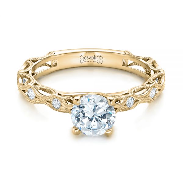 18k Yellow Gold 18k Yellow Gold Custom Diamond In Filigree Engagement Ring - Flat View -  102077