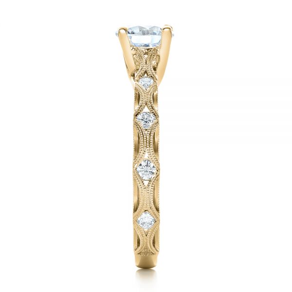 18k Yellow Gold 18k Yellow Gold Custom Diamond In Filigree Engagement Ring - Side View -  102077