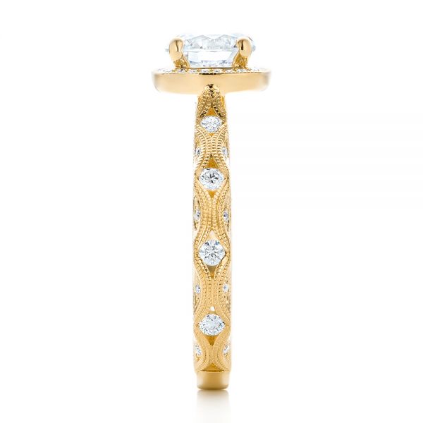 18k Yellow Gold 18k Yellow Gold Custom Diamond In Filigree Engagement Ring - Side View -  102786