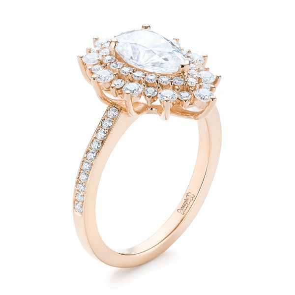 18k Rose Gold 18k Rose Gold Custom Double Halo Diamond Engagement Ring - Three-Quarter View -  103825