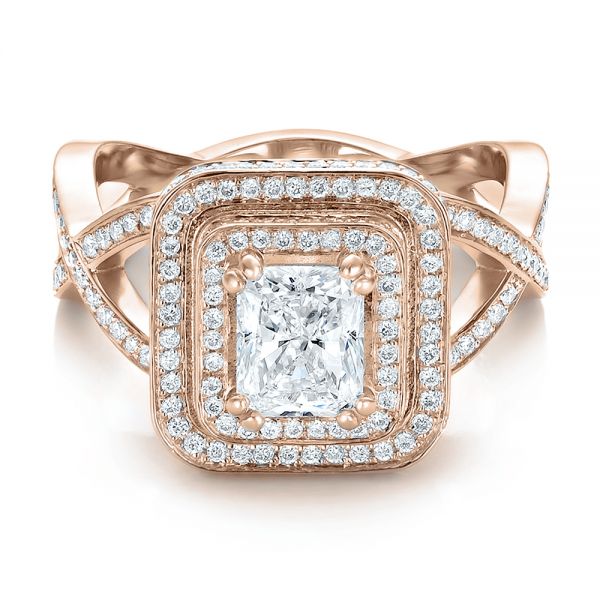 14k Rose Gold 14k Rose Gold Custom Double Halo Diamond Engagement Ring - Flat View - 100598