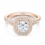 18k Rose Gold 18k Rose Gold Custom Double Halo Diamond Engagement Ring - Flat View -  100613 - Thumbnail