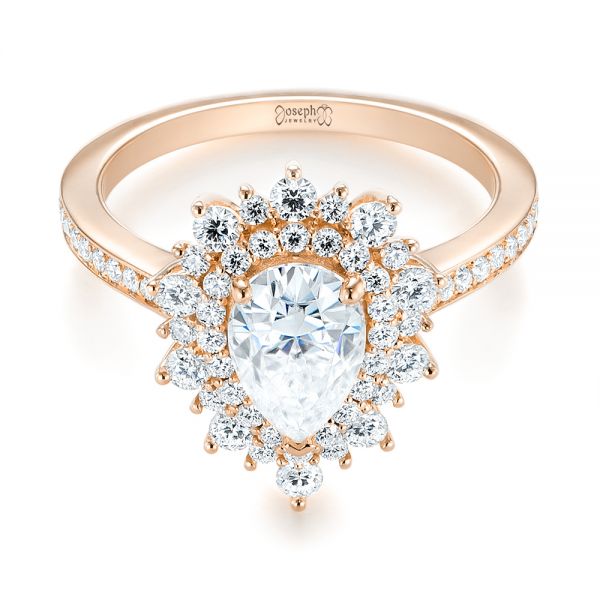 18k Rose Gold 18k Rose Gold Custom Double Halo Diamond Engagement Ring - Flat View - 103825
