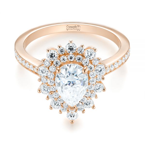 18k Rose Gold 18k Rose Gold Custom Double Halo Diamond Engagement Ring - Flat View -  103825