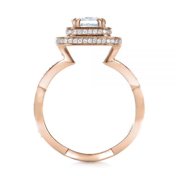 18k Rose Gold 18k Rose Gold Custom Double Halo Diamond Engagement Ring - Front View -  100598