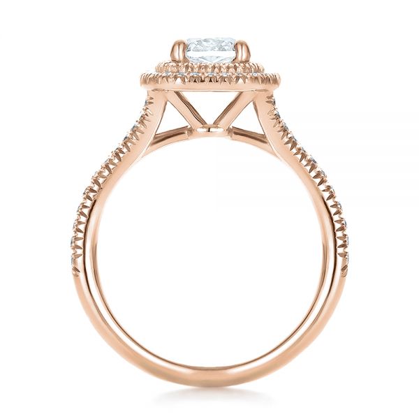 18k Rose Gold 18k Rose Gold Custom Double Halo Diamond Engagement Ring - Front View -  100613