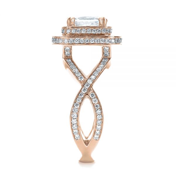 18k Rose Gold 18k Rose Gold Custom Double Halo Diamond Engagement Ring - Side View -  100598