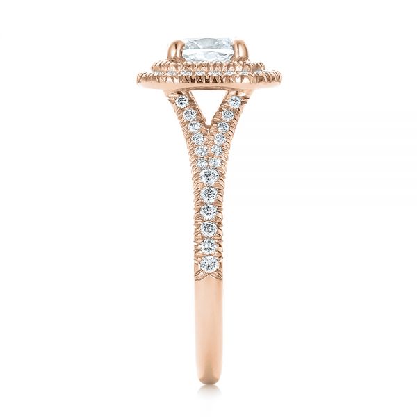 18k Rose Gold 18k Rose Gold Custom Double Halo Diamond Engagement Ring - Side View -  100613