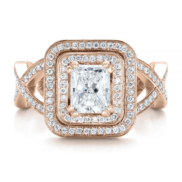 14k Rose Gold 14k Rose Gold Custom Double Halo Diamond Engagement Ring - Top View -  100598