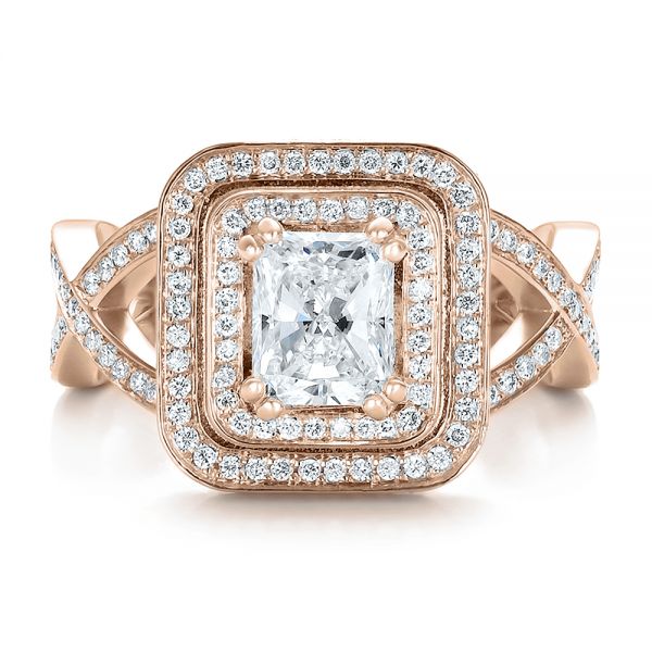 14k Rose Gold 14k Rose Gold Custom Double Halo Diamond Engagement Ring - Top View - 100598
