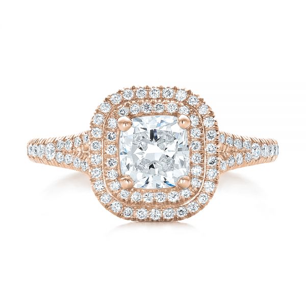 14k Rose Gold 14k Rose Gold Custom Double Halo Diamond Engagement Ring - Top View - 100613