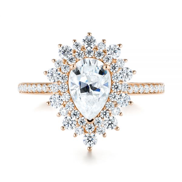 18k Rose Gold 18k Rose Gold Custom Double Halo Diamond Engagement Ring - Top View - 103825