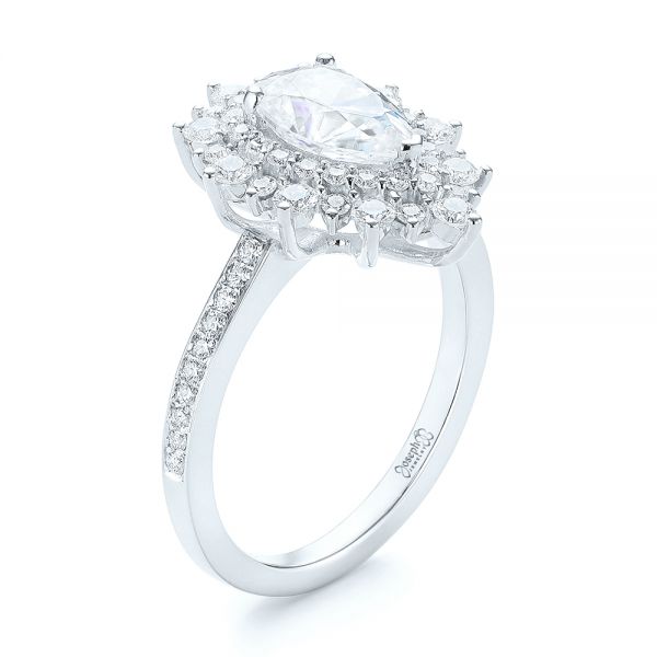 18k White Gold 18k White Gold Custom Double Halo Diamond Engagement Ring - Three-Quarter View -  103825