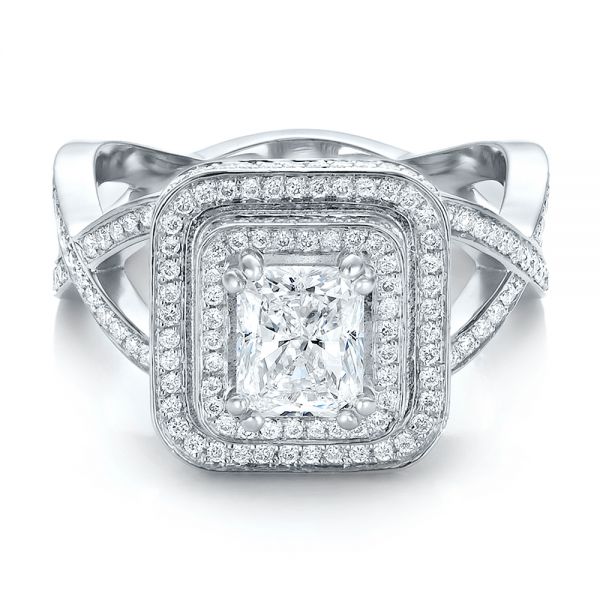  Platinum Platinum Custom Double Halo Diamond Engagement Ring - Flat View -  100598