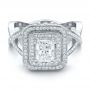 18k White Gold Custom Double Halo Diamond Engagement Ring - Flat View -  100598 - Thumbnail
