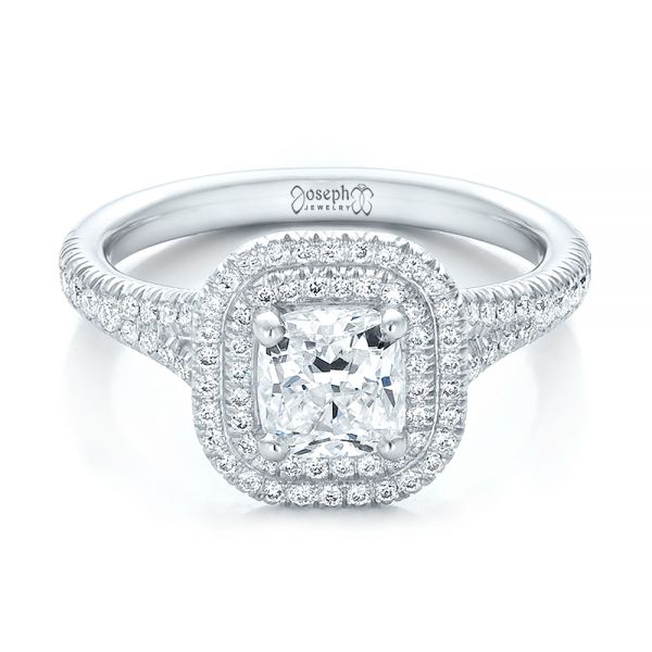14k White Gold 14k White Gold Custom Double Halo Diamond Engagement Ring - Flat View -  100613