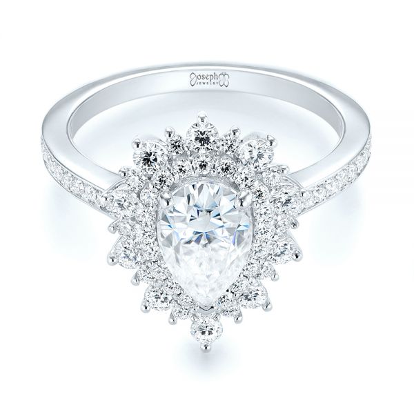 18k White Gold 18k White Gold Custom Double Halo Diamond Engagement Ring - Flat View -  103825
