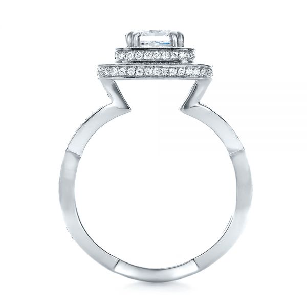 18k White Gold Custom Double Halo Diamond Engagement Ring - Front View -  100598