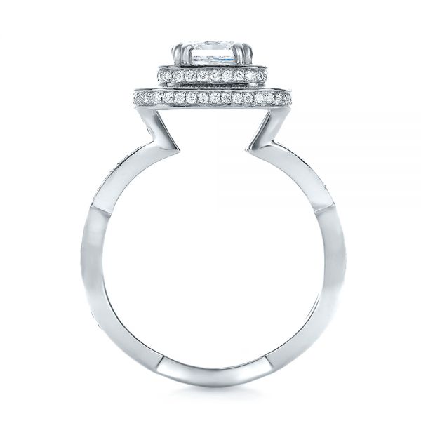 18k White Gold Custom Double Halo Diamond Engagement Ring - Front View - 100598