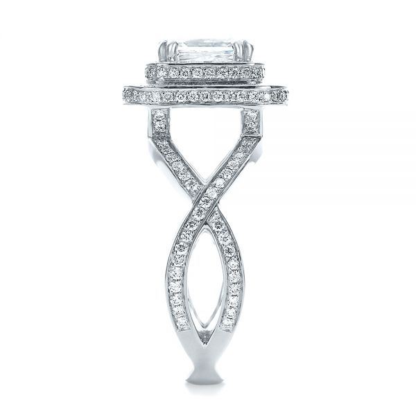 18k White Gold Custom Double Halo Diamond Engagement Ring - Side View -  100598