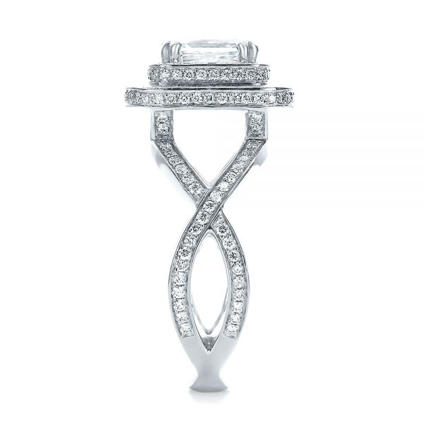 18k White Gold Custom Double Halo Diamond Engagement Ring - Side View - 100598