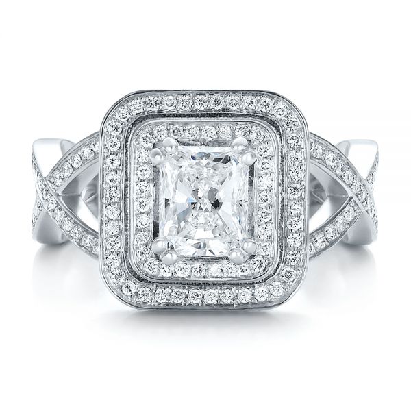 18k White Gold Custom Double Halo Diamond Engagement Ring - Top View - 100598